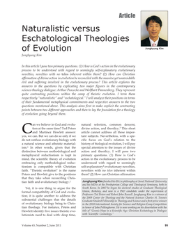 Naturalistic Versus Eschatological Theologies of Evolution Junghyung Kim Junghyung Kim
