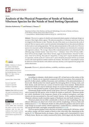 Analysis of the Physical Properties of Seeds of Selected Viburnum Species for the Needs of Seed Sorting Operations