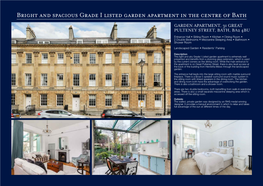 Bright and Spacious Grade I Listed Garden Apartment in the Centre of Bath GARDEN APARTMENT, 31 GREAT PULTENEY STREET, BATH, BA2 4BU