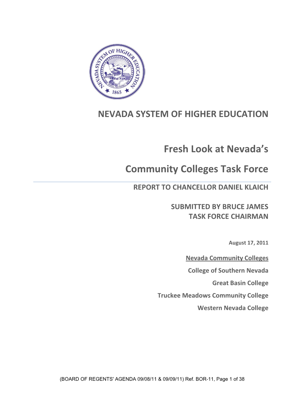 Fresh Look at Nevada's Community Colleges Task Force