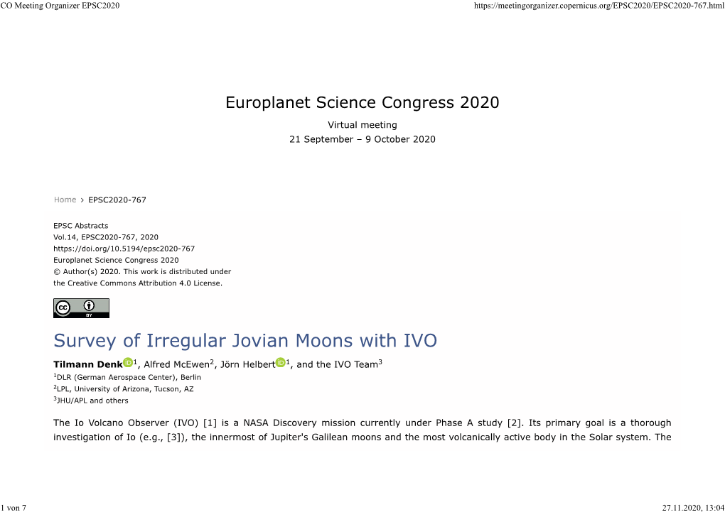 Survey of Irregular Jovian Moons with IVO