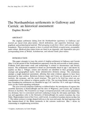 The Northumbrian Settlements in Galloway and Carrick: an Historical