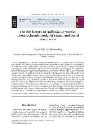 The Life History of Ardipithecus Ramidus: a Heterochronic Model of Sexual and Social Maturation