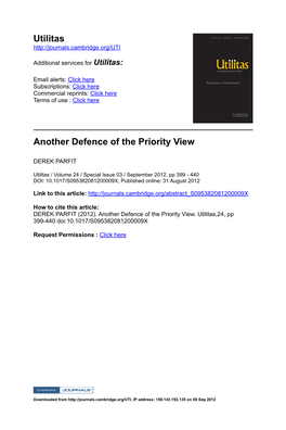 Utilitas Another Defence of the Priority View