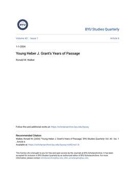 Young Heber J. Grant's Years of Passage