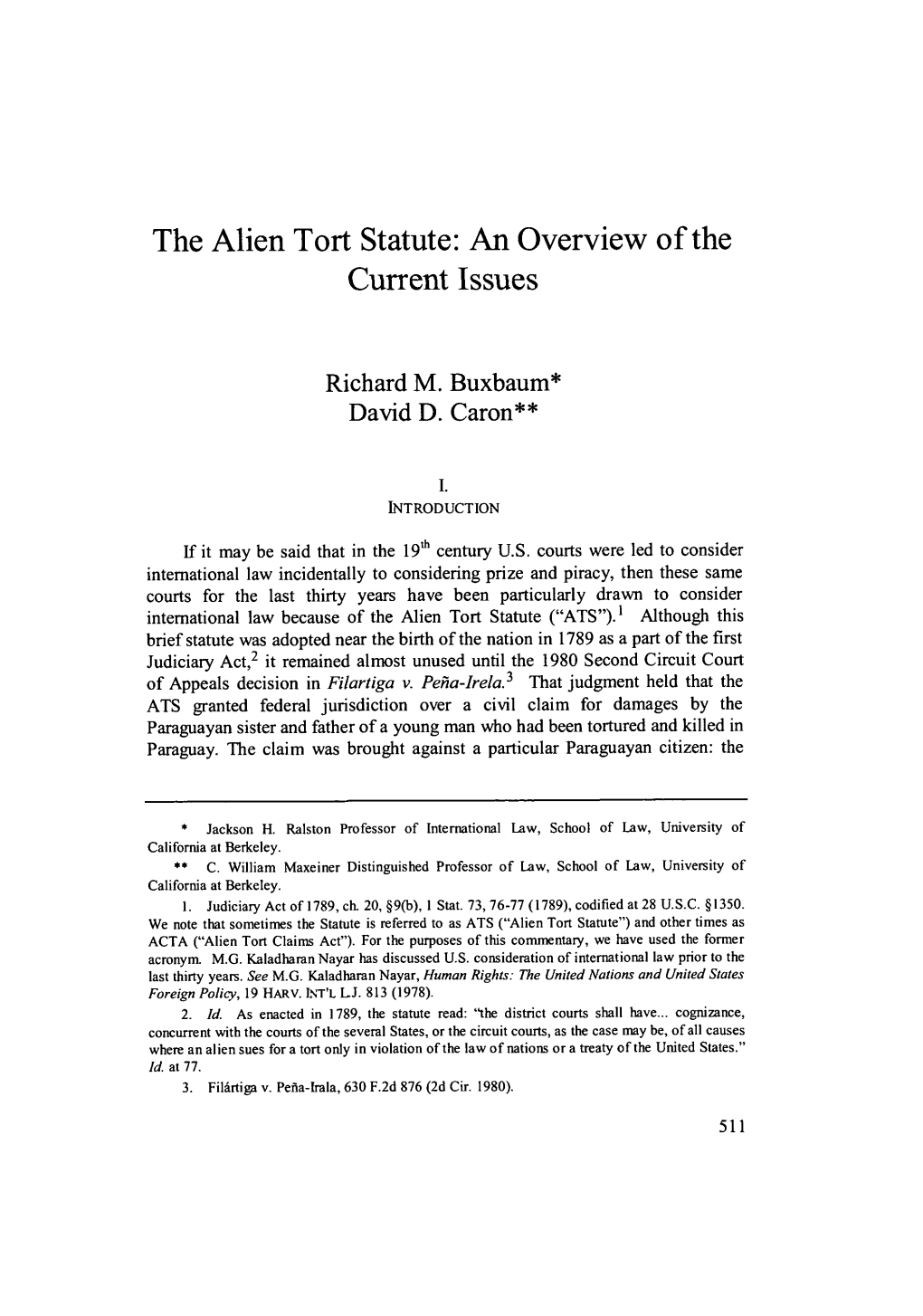 The Alien Tort Statute: an Overview of the Current Issues