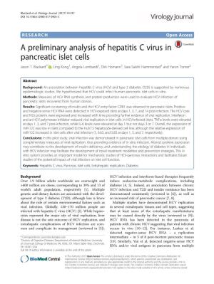 A Preliminary Analysis of Hepatitis C Virus in Pancreatic Islet Cells Jason T