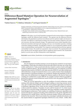 Difference-Based Mutation Operation for Neuroevolution of Augmented Topologies †