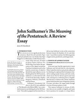 John Sailhamer's the Meaning of the Pentateuch: a Review Essay