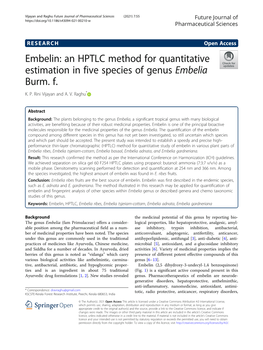 Embelin: an HPTLC Method for Quantitative Estimation in Five Species of Genus Embelia Burm