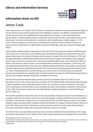 James Cook Info Sheet