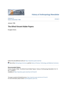 The Alfred Vincent Kidder Papers