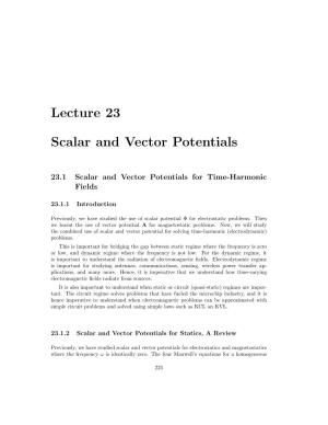 Lecture 23 Scalar and Vector Potentials