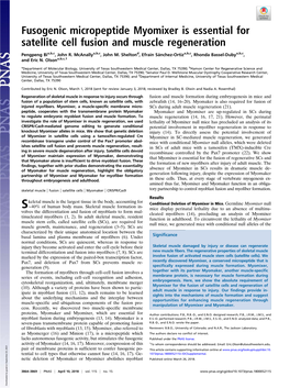 Fusogenic Micropeptide Myomixer Is Essential for Satellite Cell Fusion and Muscle Regeneration