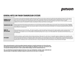 General Notes on Pinion Transmission Systems
