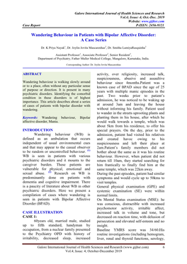 Wandering Behaviour in Patients with Bipolar Affective Disorder: a Case Series