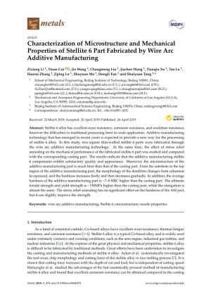 Characterization of Microstructure and Mechanical Properties of Stellite 6 Part Fabricated by Wire Arc Additive Manufacturing