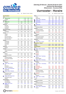 Uurrooster - Horaire Km + Km - 39 Km/H 41 Km/H 43 Km/H Km + Km - 39 Km/H 41 Km/H 43 Km/H