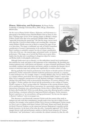 Women, Modernism, and Performance. by Penny Farfan. Cambridge: Cambridge University Press, 2004; 186 Pp.; Illustrations