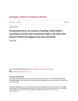 United States V. Auernheimer and the Sixth Amendment Right to Be Tried in the District in Which the Alleged Crime Was Committed