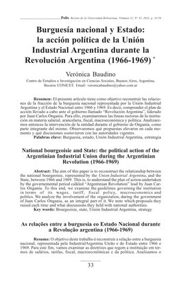 Burguesía Nacional Y Estado: La Acción Política De La Unión Industrial Argentina Durante La Revolución Argentina (1966-1969