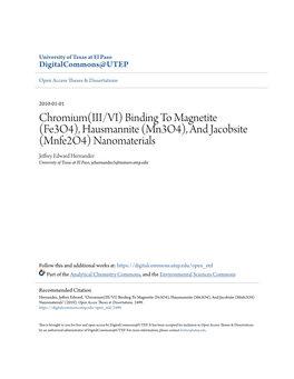 Chromium(III/VI) Binding to Magnetite (Fe3o4), Hausmannite (Mn3o4), and Jacobsite (Mnfe2o4) Nanomaterials