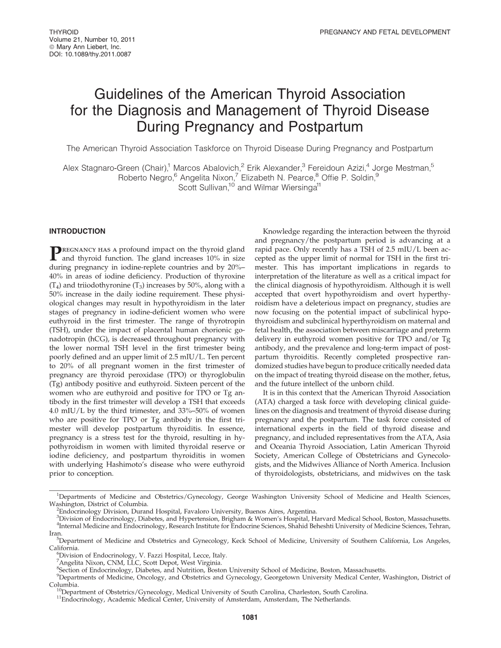 Guidelines of the American Thyroid Association for the Diagnosis and Management of Thyroid Disease During Pregnancy and Postpartum