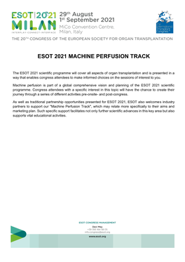Esot 2021 Machine Perfusion Track
