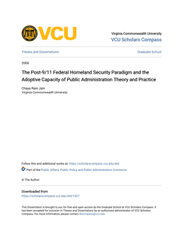 The Post-9/11 Federal Homeland Security Paradigm and the Adoptive Capacity of Public Administration Theory and Practice