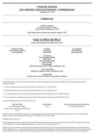 VACCITECH PLC (Exact Name of Registrant As Specified in Its Charter)