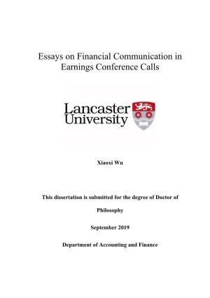 Essays on Financial Communication in Earnings Conference Calls