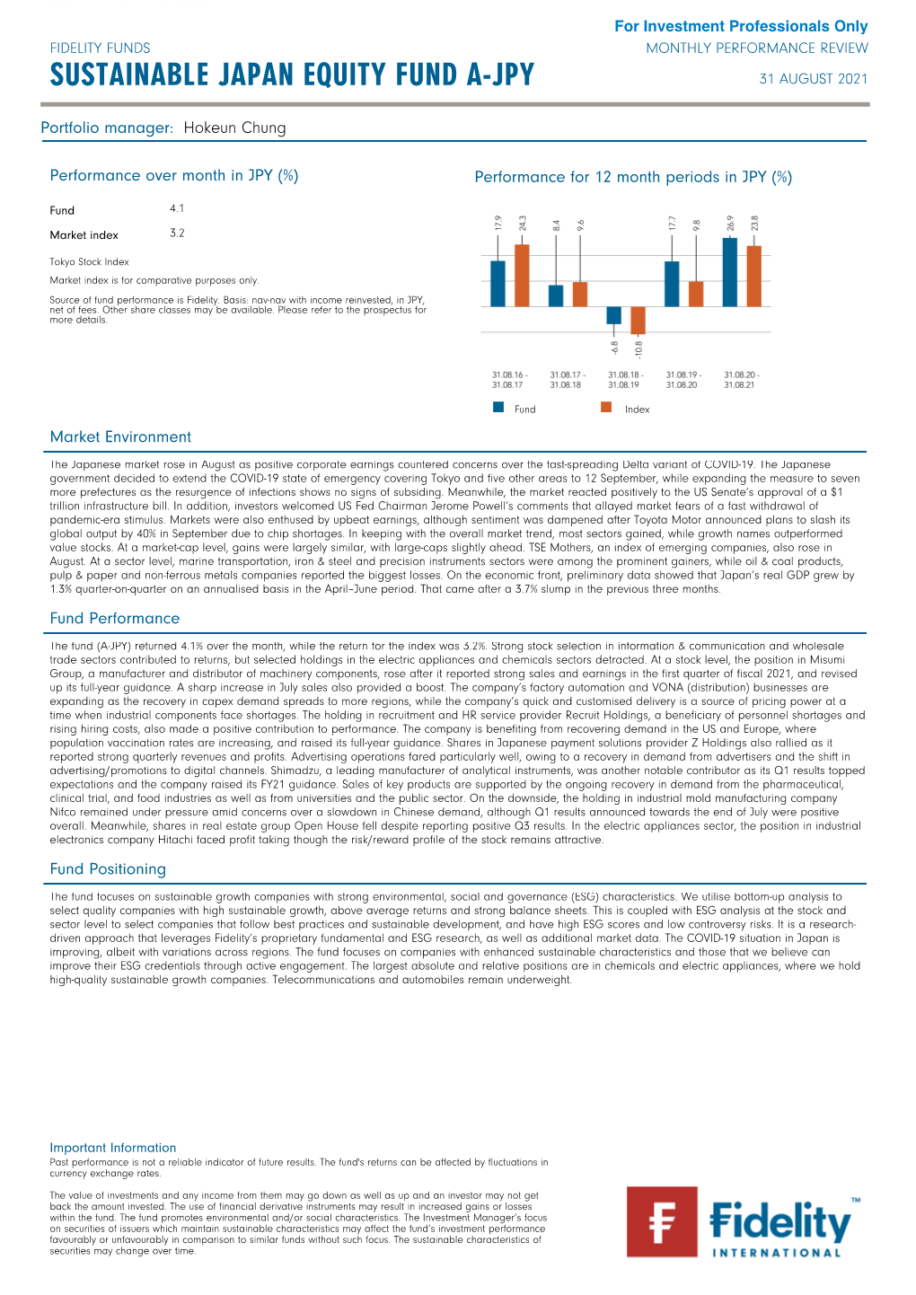 Sustainable Japan Equity Fund A-Jpy 31 August 2021