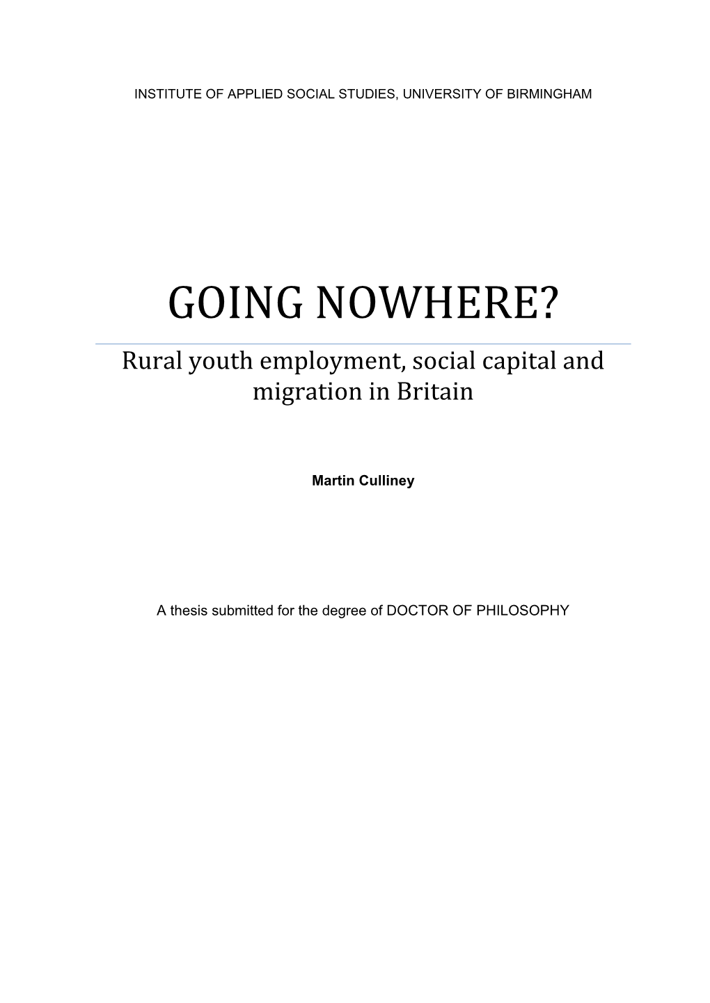 Rural Youth Employment, Social Capital and Migration in Britain