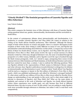 The Feminist Perspectives of Lauretta Ngcobo and Olive Schreiner