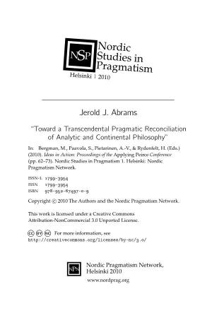 Toward a Transcendental Pragmatic Reconciliation of Analytic and Continental Philosophy”