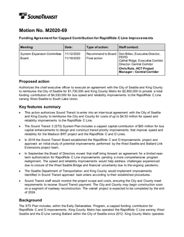 Motion No. M2020-69 Funding Agreement for Capped Contribution for Rapidride C Line Improvements