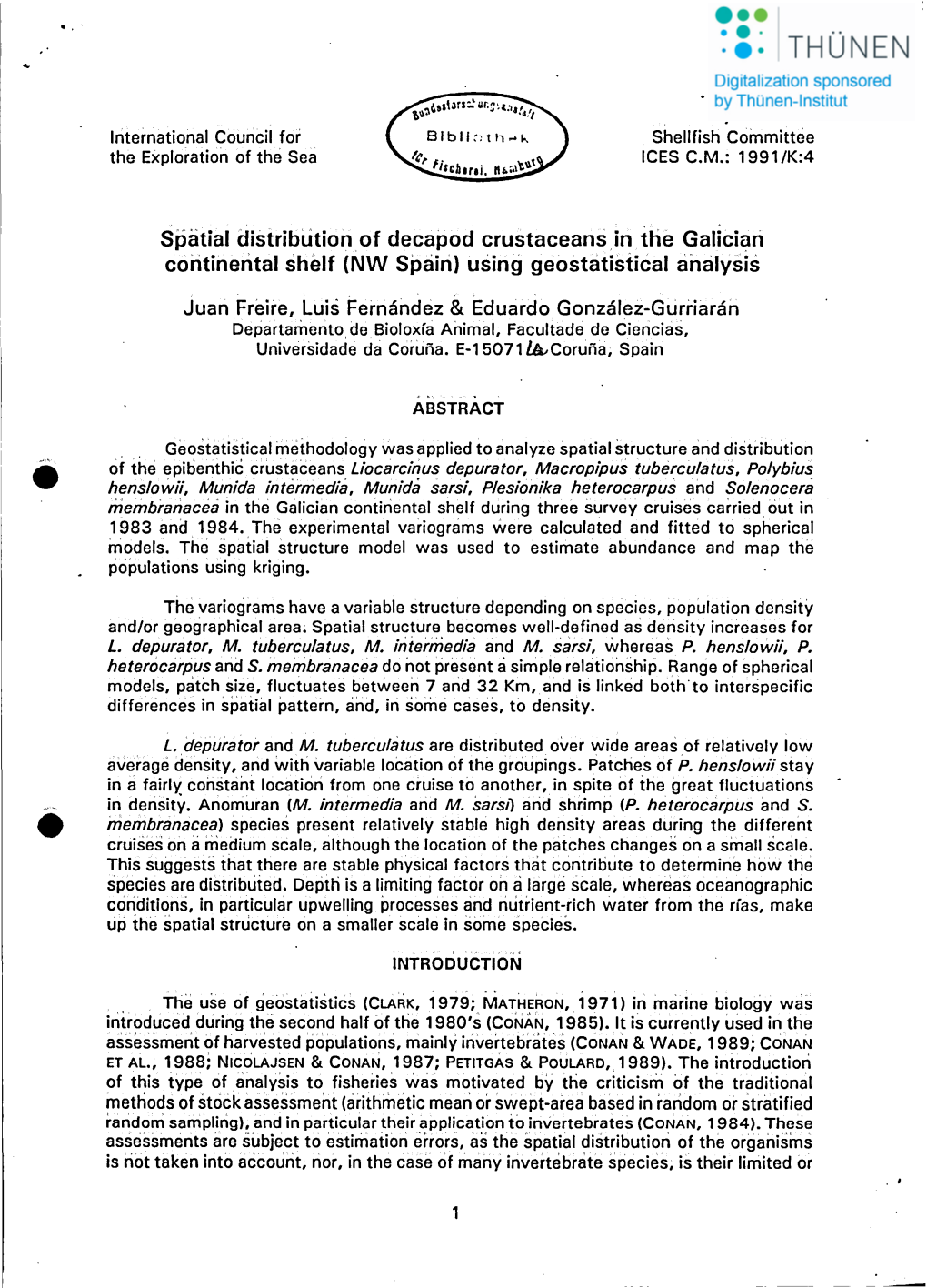 Spätial Distribütion of Decapod Crustaceans in the Galician Continental Shelf (NW Spain) Using Geostatistical Analysis