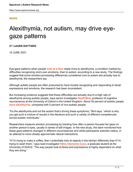 Alexithymia, Not Autism, May Drive Eye-Gaze Patterns