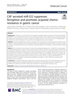 CAF Secreted Mir-522 Suppresses Ferroptosis and Promotes Acquired Chemo-Resistance in Gastric Cancer
