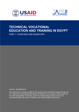 Technical Vocational Education and Training in Egypt Part 1: Overview and Inventory