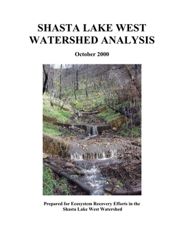 SHASTA LAKE WEST WATERSHED ANALYSIS October 2000