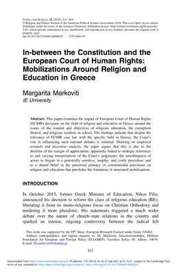 In-Between the Constitution and the European Court of Human Rights: Mobilizations Around Religion and Education in Greece