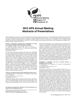 2012 APS Annual Meeting Abstracts of Presentations