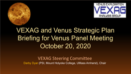 VEXAG and Venus Strategic Plan Briefing for Venus Panel Meeting October 20, 2020