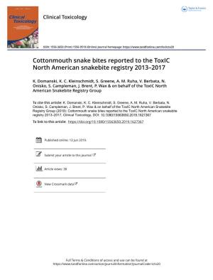 Cottonmouth Snake Bites Reported to the Toxic North American Snakebite Registry 2013–2017