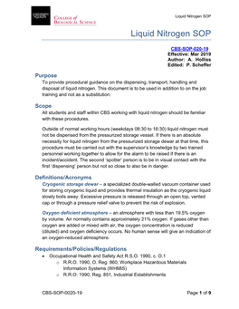 CBS SOP: Liquid Nitrogen AODA