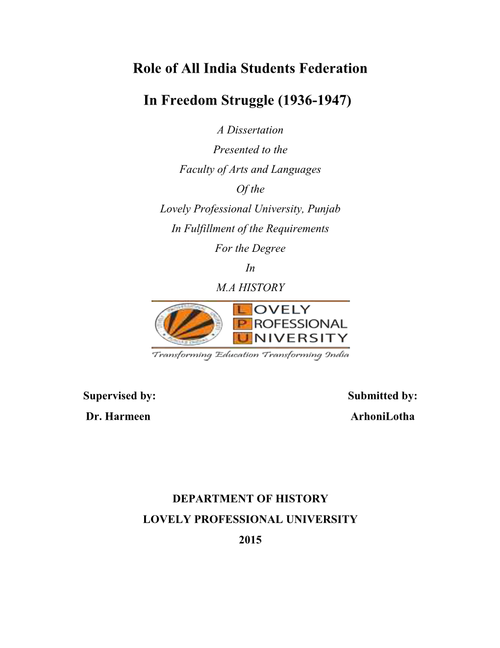 Role of All India Students Federation in Freedom Struggle (1936-1947)