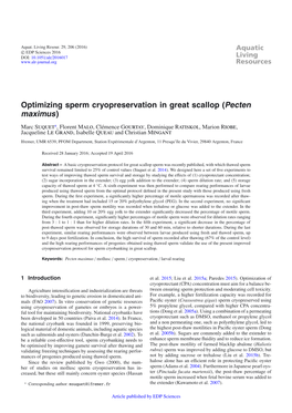 Optimizing Sperm Cryopreservation in Great Scallop (Pecten Maximus)