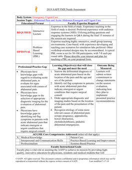 Abdominal Pain and Acute Abdomen Emergent and Urgent Care Educational Format Faculty Expertise Required Expertise in the Field of Study