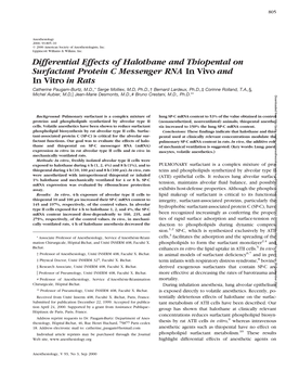 Differential Effects of Halothane and Thiopental on Surfactant Protein C
